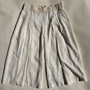 Eileen Fisher Bone White Tencel Wide Leg Culotte Pants Side Zip Pleated Small S